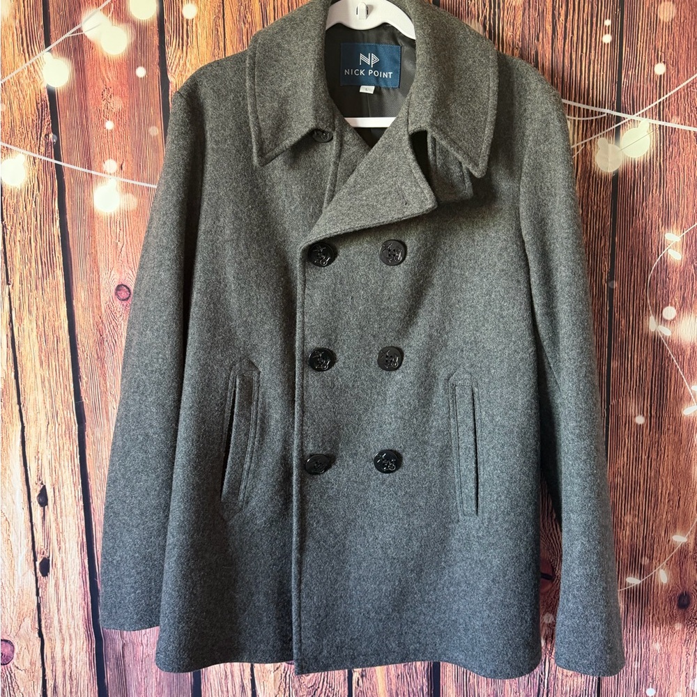 Nick Point Wool Blend Women's Gray Double Breasted Pea Coat